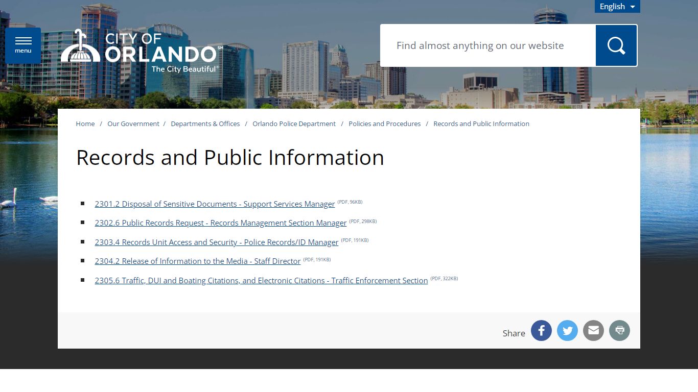 Records and Public Information - City of Orlando - Orlando, Florida